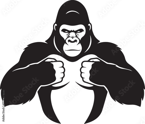 Powerful gorilla king kong silhouette fierce primate muscular strength wild animal symbol