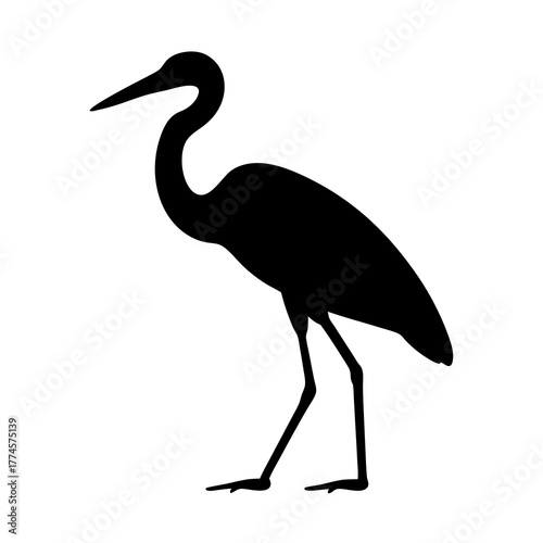 Elegant Heron Silhouette Standing Tall Against a Clean White Background Design