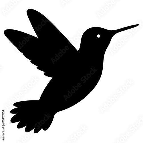 Simple Black Hummingbird Silhouette on a White Background Vector Illustration