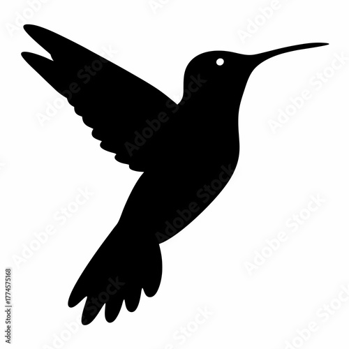 Silhouette of a Hummingbird in Flight on a White Background Depicted