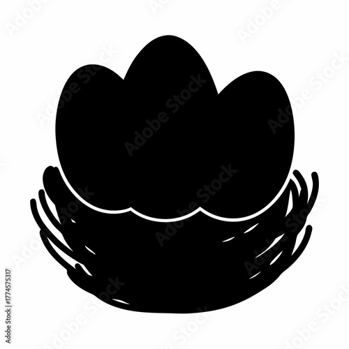 Stylized Silhouette of Three Eggs in a Nest, Symbolizing Spring