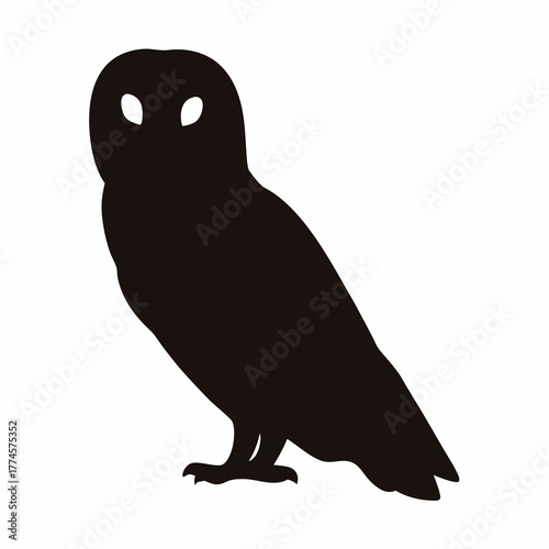 Silhouette of a majestic owl standing alert in detailed black and white