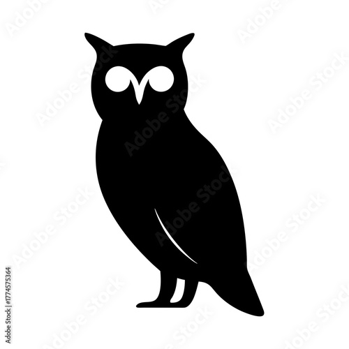 Silhouette of an Owl Looking Straight Ahead with Large Eyes