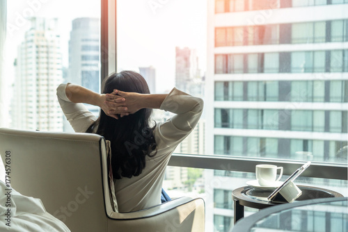 Photos Simple lifestyle take it easy relaxation of Asian businesswoman, healthy woman r
