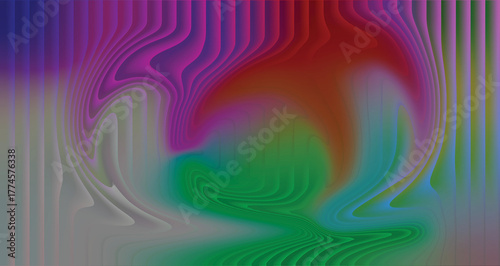 Colorful seamless geometric vector pattern illustration features a psychedelic wave art and line design with yellow, orange, green, and blue colors creating a vibrant illusion texture backdrop
