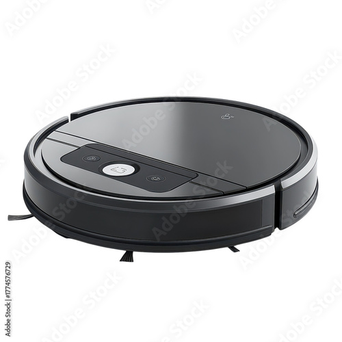 Sleek black robot vacuum cleaner for automated home cleaning modern appliance on transparent background