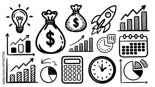 Business growth icons illustration