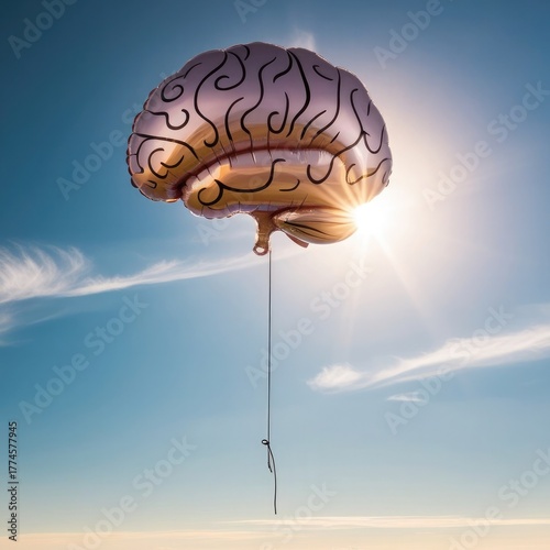 Brain Balloon Ascendin g in a Clear Sky
