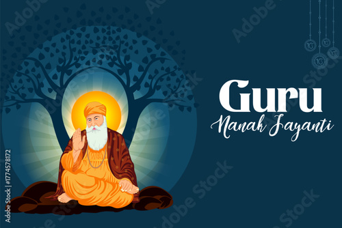 Happy Guru Nanak Jayanti celebration greetings for Punjabi festival of India