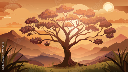 Very beautiful nature photography featuring the silhouette of a brown tree against a soft bokeh background, highlighting serene natural textures and warm, muted tones.