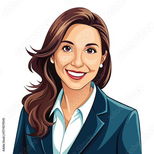 Cartoon portrait of a smiling businesswoman with a confident expression