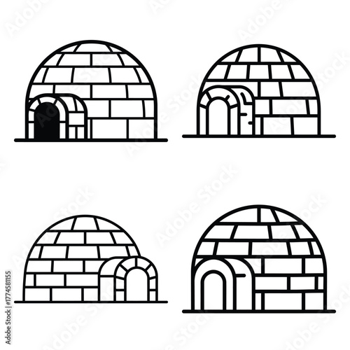 north pole igloo Line art Icon Set, Vector illustration