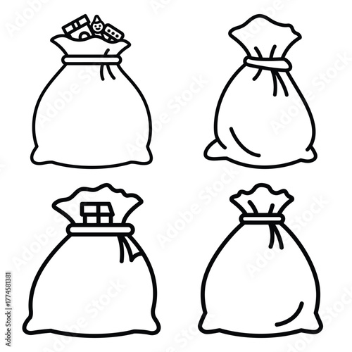 santa sack full Line art Icon Set, Vector illustration