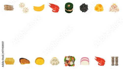 おせちの壁紙　水彩風手描きベクターイラスト