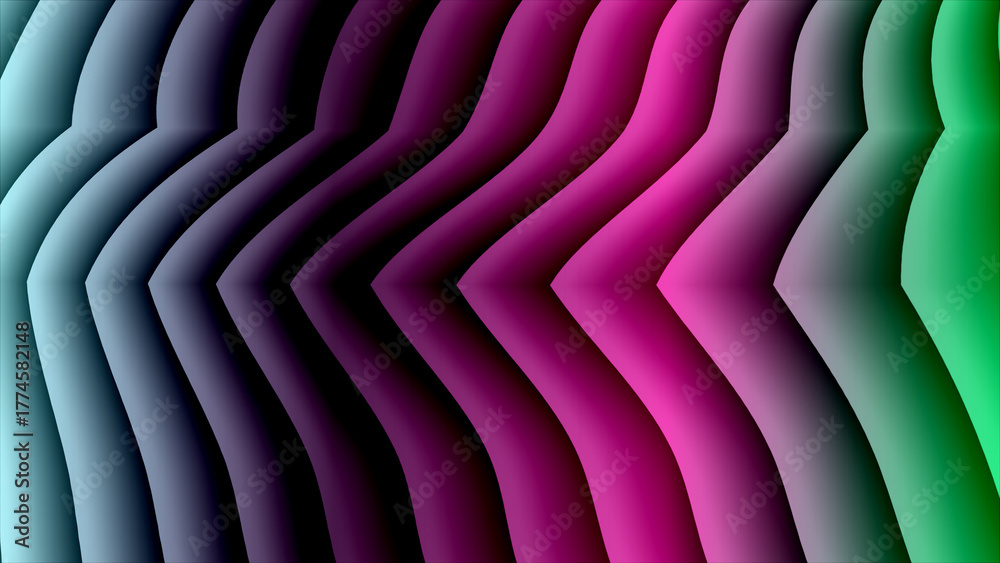 Obraz premium Teal to green gradient abstract wavy lines with purple and pink background
