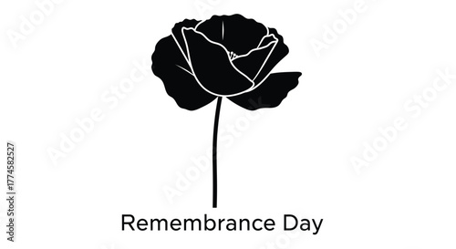 A solitary black rose illustration with remembrance day text below it