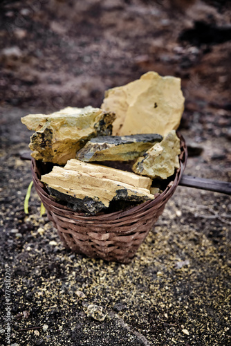 The yellow harvest from the steaming entrails of Ijen