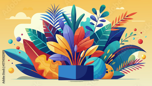 Very beautiful minimalist plant design featuring vibrant colors and artistic paintbrush strokes, creating a modern, abstract, and visually striking composition for creative projects.