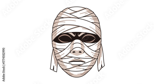 Mummy Face Wrapped in Bandages with Dark Eyes.