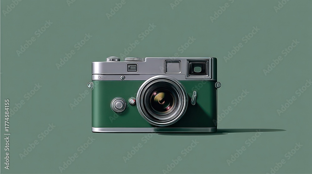 Fototapeta premium Vintage green camera on solid background for photography concept