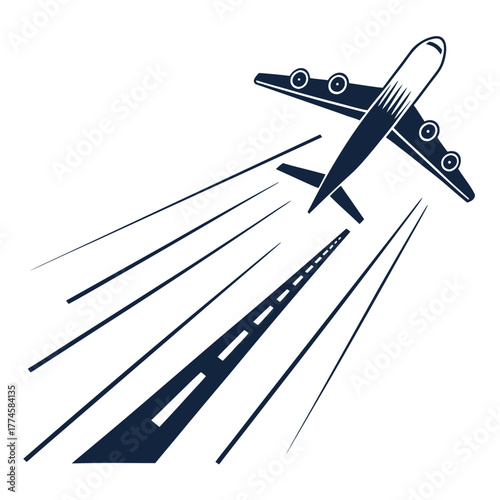 Airplane Taking Off from a Runway with Speed Lines vector