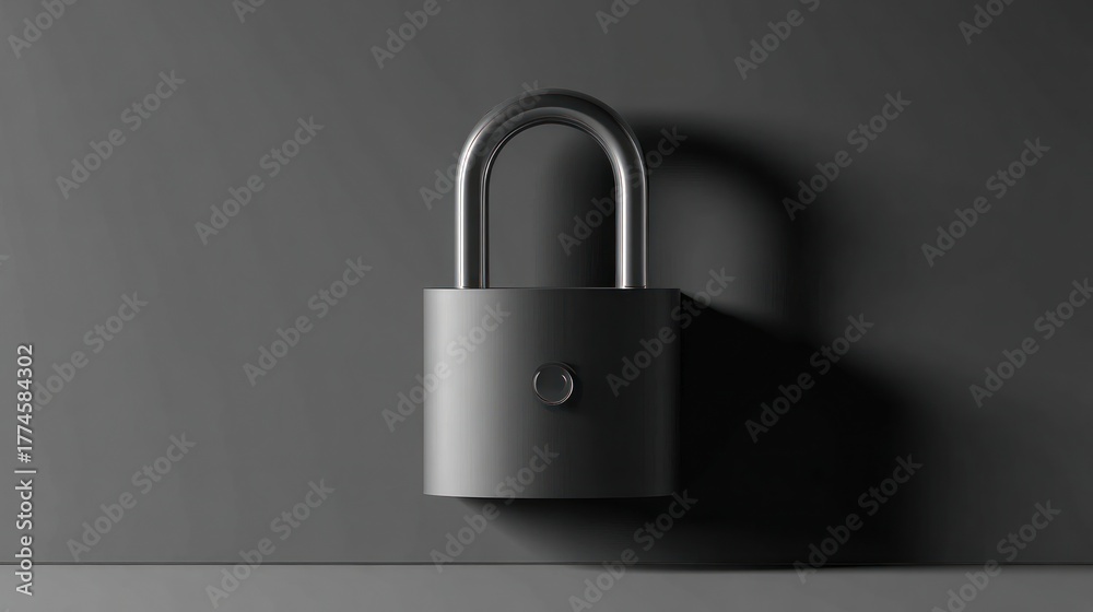 Fototapeta premium Metallic padlock on dark backdrop security and protection concept