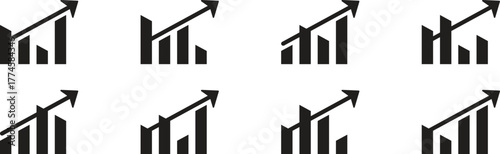 Set of growing bar graph icon. Financial success and profit growth symbol. Business graphs and charts icons. Statistics and analytics vector icon. Business bar sign, profit growing symbol