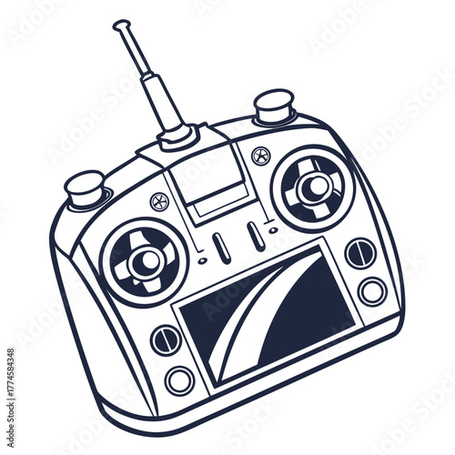 Dark Silhouette of a Remote Control with Screen and Joysticks controller buttons