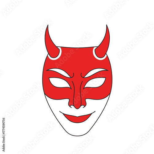 Red Devil Mask with Horns and White Accents.