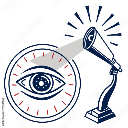 Stylized eye within a circle and a magnifying glass vision looking