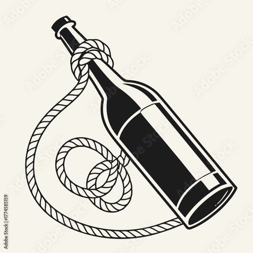 Nautical Bottle Tied With Rope Illustration knot maritime