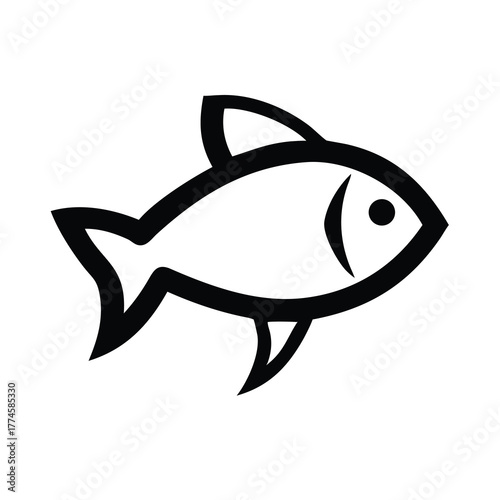 Simple hand drawn outline of a fish with bold black lines on a white background