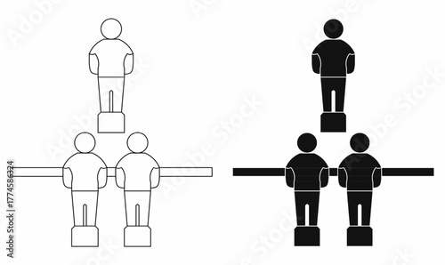 icon set of Table football player, also known as foosball player or table soccer player with outline and silhouette for sport and recreation design