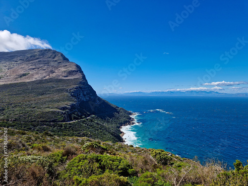 Road trip on a scenic coastal drive near Cape of good Hope, Cape Town, South Africa.