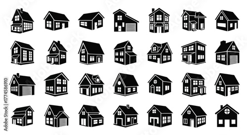 Modern House Icons Vector Set - Home & Real Estate Silhouettes