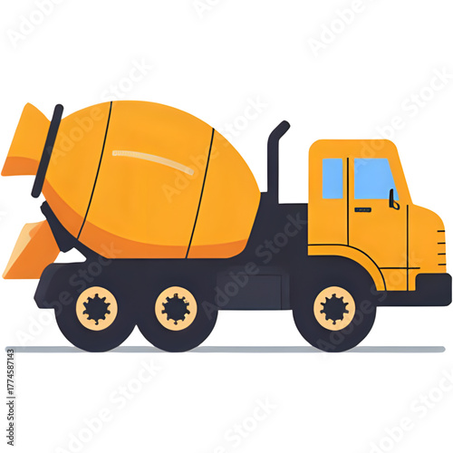Yellow concrete mixer truck side view illustration