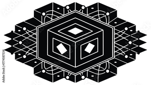 Black and white geometric abstract vector for architectural design and home structure illustration