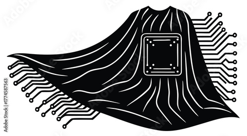 Black and white hand drawn vector illustration of a set of clothes and a scarf, useful travel design symbol