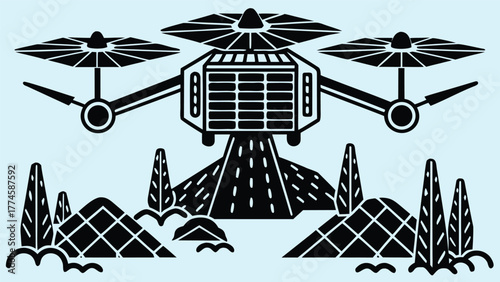  An iconic ferris wheel tower illustration in the night sky over the city for summer vacation travel design