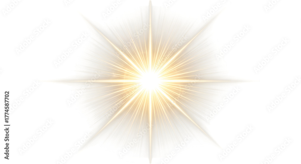 Fototapeta premium Bright Starburst Light Effect with Golden Rays Keywords: starburst, light, glow, bright, flash