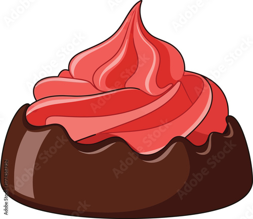 Flat design chocolate cupcake with pink frosting