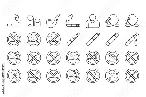 Minimal line art collection of smoking and no smoking symbols for design use