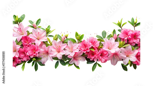 Beautiful floral arrangement of pink azaleas and lush green foliage
