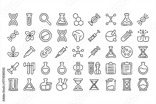 Minimalist laboratory equipment icons representing chemistry and biology