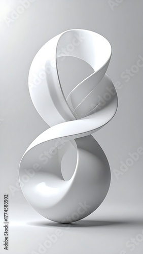 Abstract white sculpture with flowing, looping form against gradient background