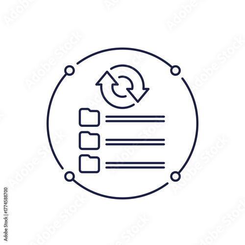 data recovery icon with list of folders in line design