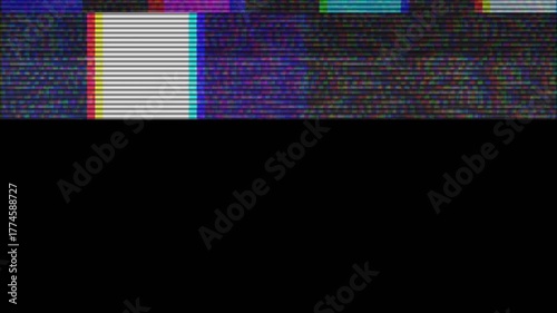 Multicolored tuning chart for TV setup. Distortion and artifacts, glitches and flickering. No picture, poor signal.