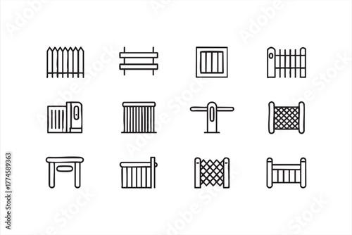 Outline security and privacy icon collection featuring walls and dividers