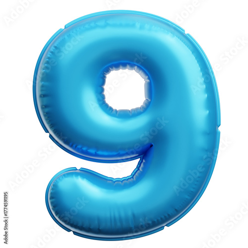 Balloon Numbers 3D Illustration Blue metal 3D alphabet Nine letter A sign icon vector illustration