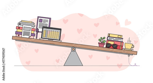 A creative illustration visually portrays the critical concept of work-life balance, highlighting the uneven weight of professional duties versus personal time.